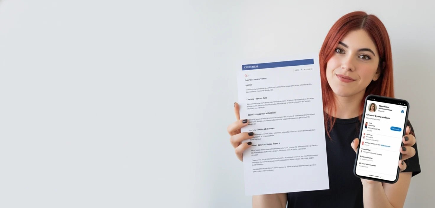 Valeria mostrando un CV y un perfil de LinkedIn en el celular